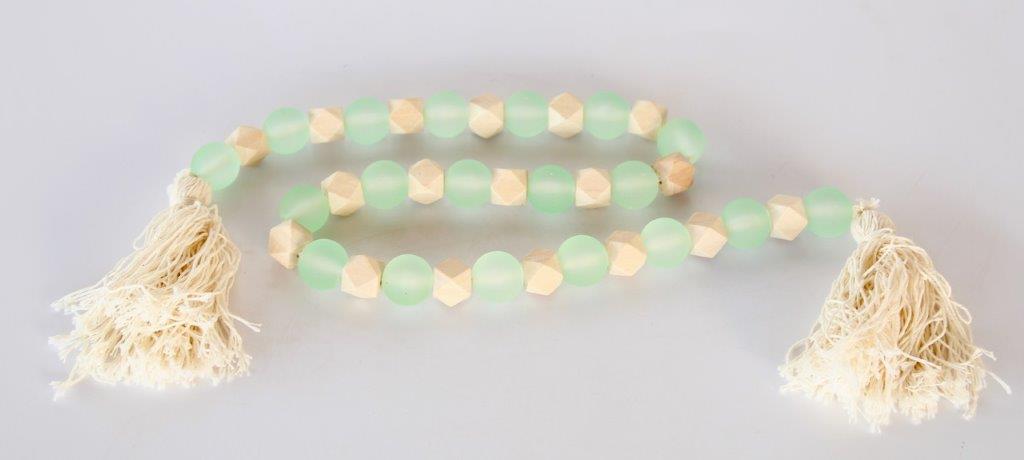 String Of White, Aqua Wooden Beads